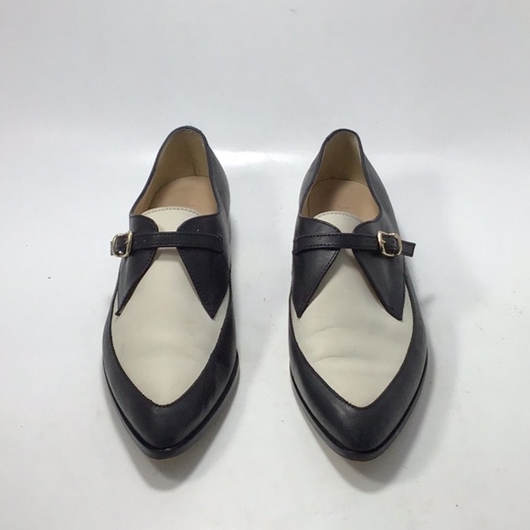 J.Crew Color lock Black White Leather Loafers 90s With Buckle Closure Size 6.5 - Picture 5 of 16